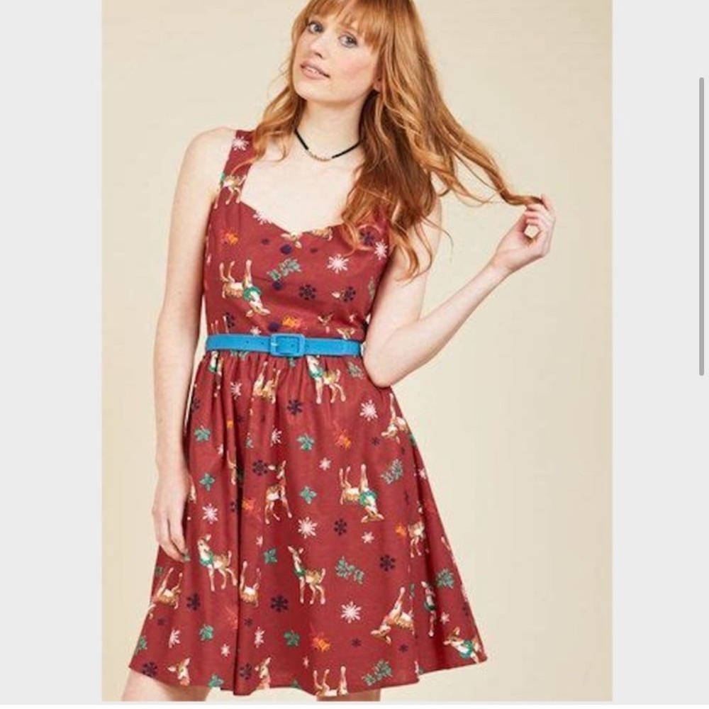 ModCloth Reindeer Christmas Cheerful Caroling Sleeveless Dress, Size M - Picture 6 of 11